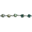 8x7mm Fancy Jasper Star Cut Faceted Round Black Gold Chain by the Foot 20 Pieces - The Bead Traders