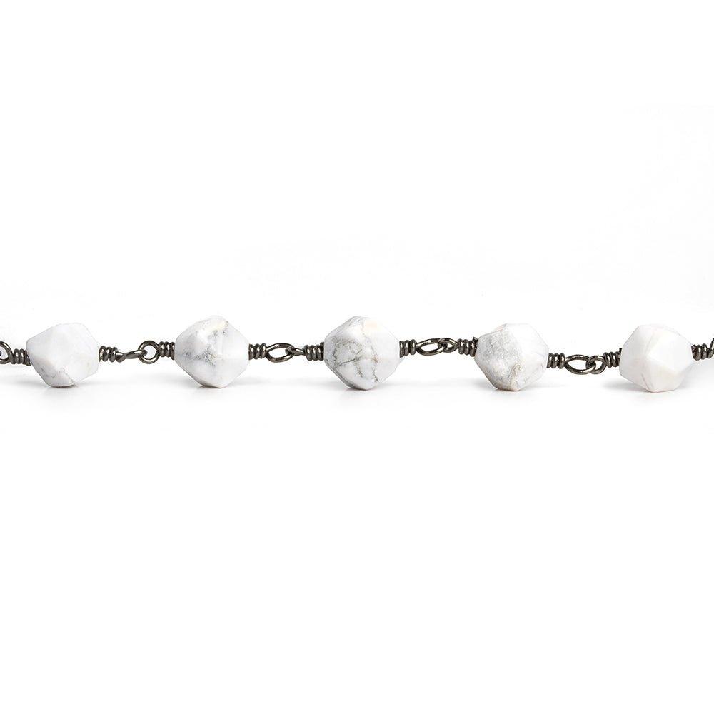 8x7mm Howlite Star Cut Faceted Round Black Gold Chain by the Foot 20 pieces - The Bead Traders
