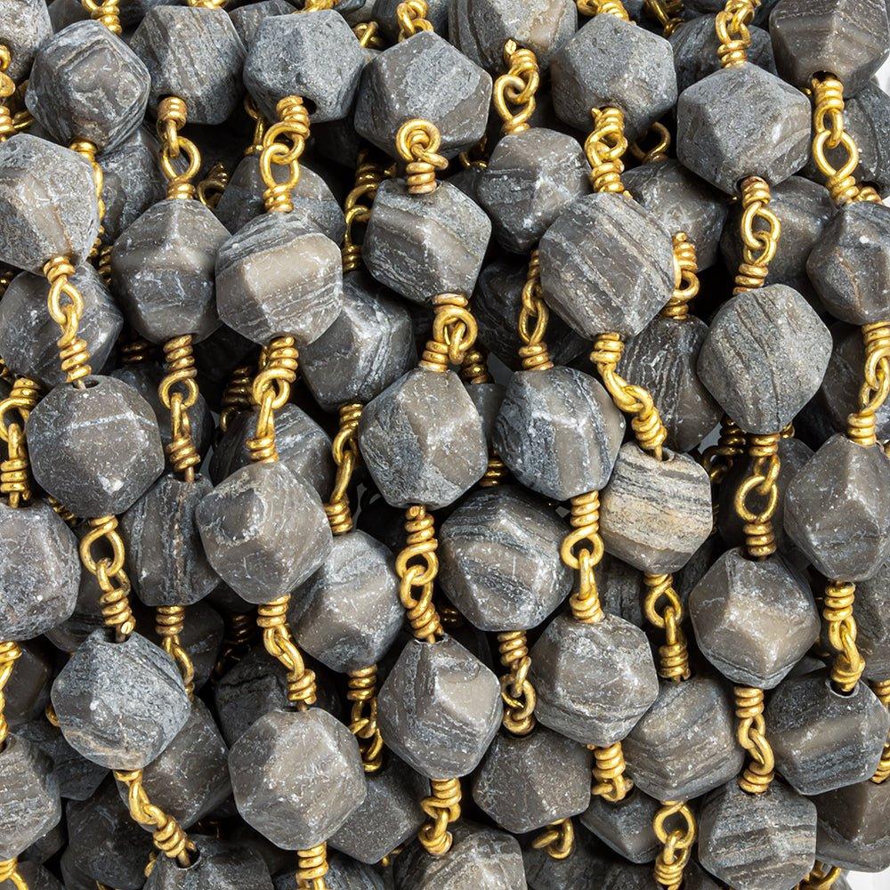 8x7mm Matte Coffee Bean Jasper Star Cut Faceted Round Gold Chain by the Foot 21 pieces - The Bead Traders