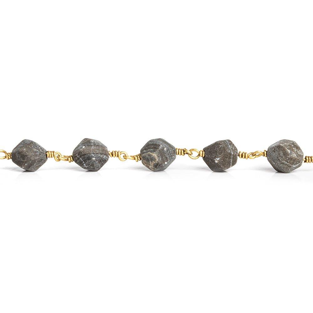 8x7mm Matte Coffee Bean Jasper Star Cut Faceted Round Gold Chain by the Foot 21 pieces - The Bead Traders