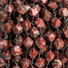 8x7mm Red Jasper Star Cut Faceted Round Black Gold Chain by the Foot 20 pieces - The Bead Traders
