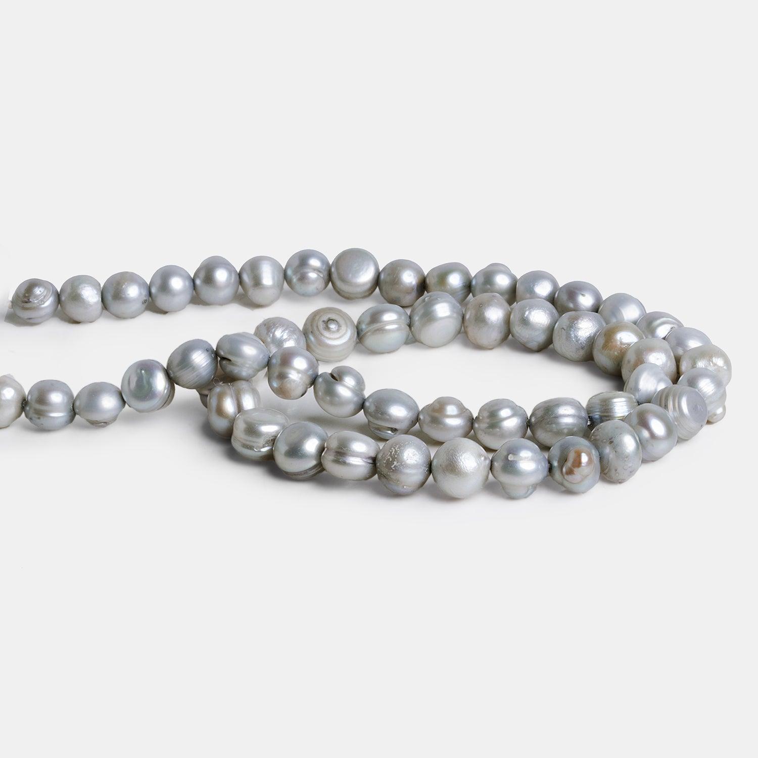 8x7mm Silver Baroque Pearls 14 inch 53 beads - The Bead Traders
