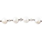 8x7mm White Baroque Side Drill Pearl Black Gold plated Chain by the foot 21 pieces - The Bead Traders