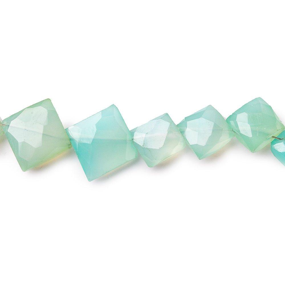 8x8-10x10mm Aqua Blue Chalcedony faceted squares 8 inch 17 pieces - The Bead Traders