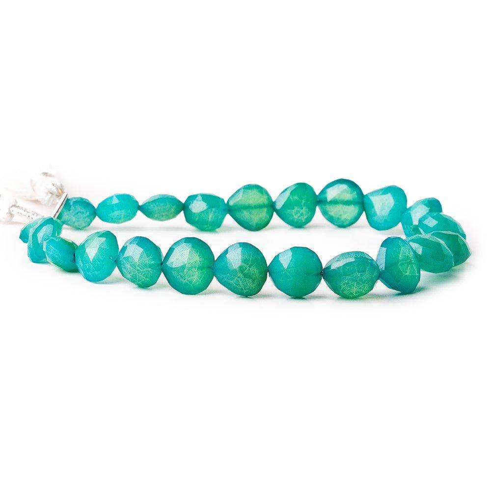 8x8-11x11mm Teal Blue Chalcedony straight drilled faceted hearts 8 inch 22 pieces - The Bead Traders