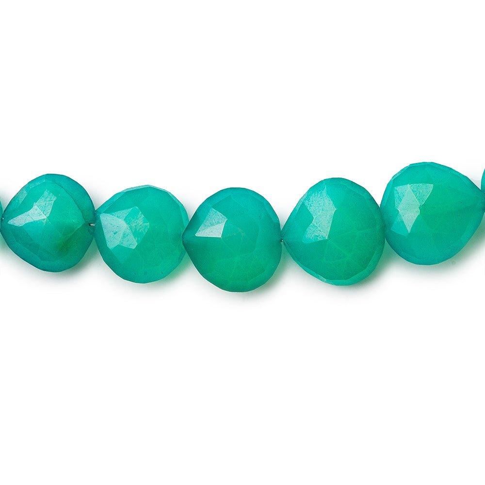 8x8-11x11mm Teal Blue Chalcedony straight drilled faceted hearts 8 inch 22 pieces - The Bead Traders