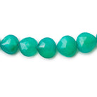 8x8-11x11mm Teal Blue Chalcedony straight drilled faceted hearts 8 inch 22 pieces - The Bead Traders