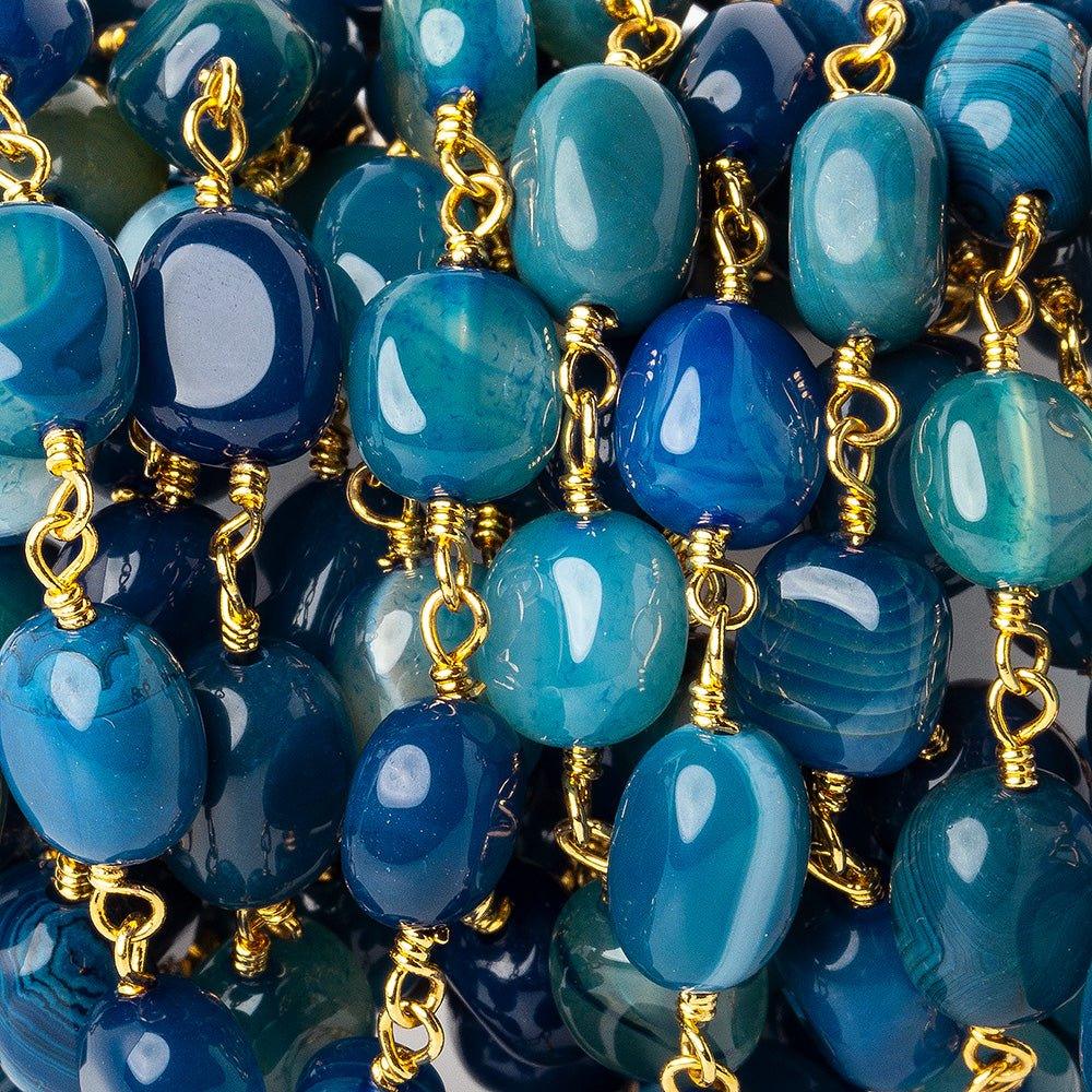 8x8-11x7mm Royal Blue Agate plain nugget Gold plated Chain by the foot 19 pieces - The Bead Traders