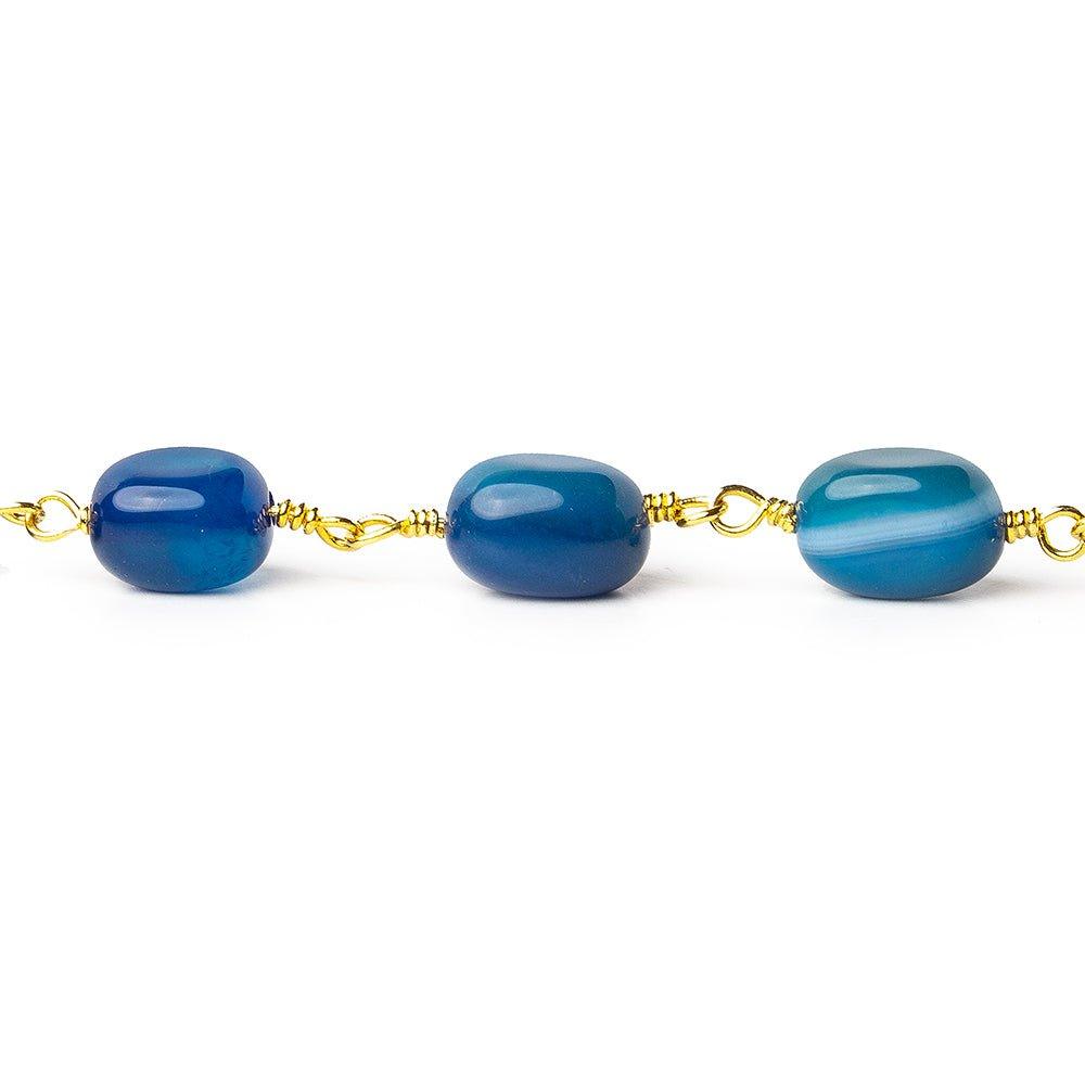 8x8-11x7mm Royal Blue Agate plain nugget Gold plated Chain by the foot 19 pieces - The Bead Traders