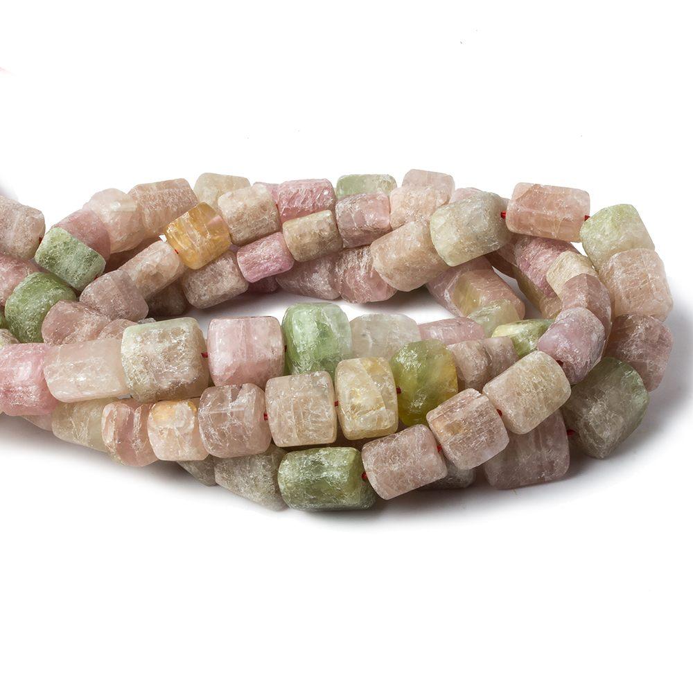 8x8-14x13mm Frosted Afghani Pink & Green Tourmaline plain natural crystal 16 inch 39 beads - The Bead Traders