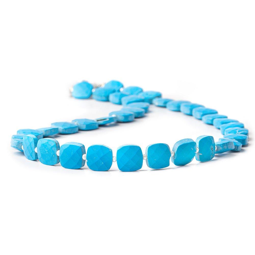 8x8-9x9mm Dyed Turquoise Howlite faceted pillow beads 14 inch 34 pieces - The Bead Traders