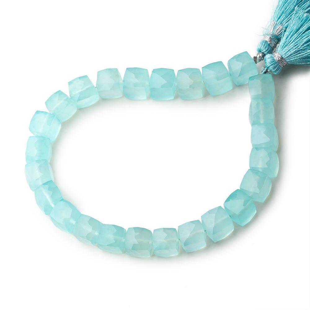 8x8mm Seafoam Blue Chalcedony faceted cubes 7.5 inch 23 large hole beads - The Bead Traders