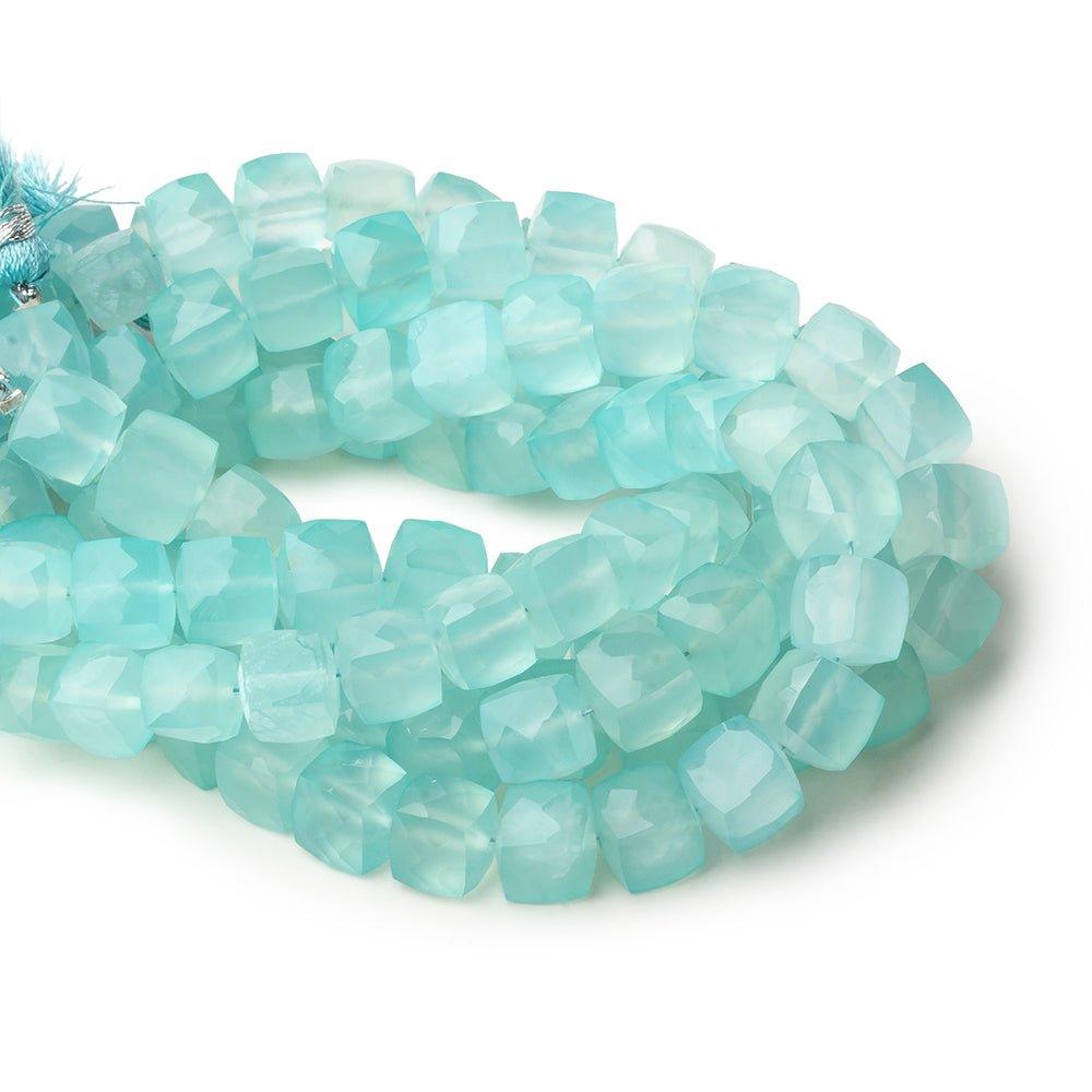 8x8mm Seafoam Blue Chalcedony faceted cubes 7.5 inch 23 large hole beads - The Bead Traders