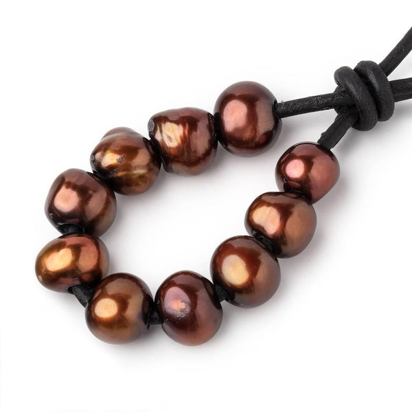 9-10mm Milk Chocolate Brown Baroque 2.5mm Large Hole Pearls 10pcs