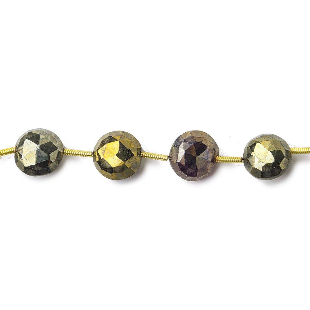 9-10mm Mystic Golden Peacock Black Spinel faceted coins 8 inch 13 pieces - The Bead Traders