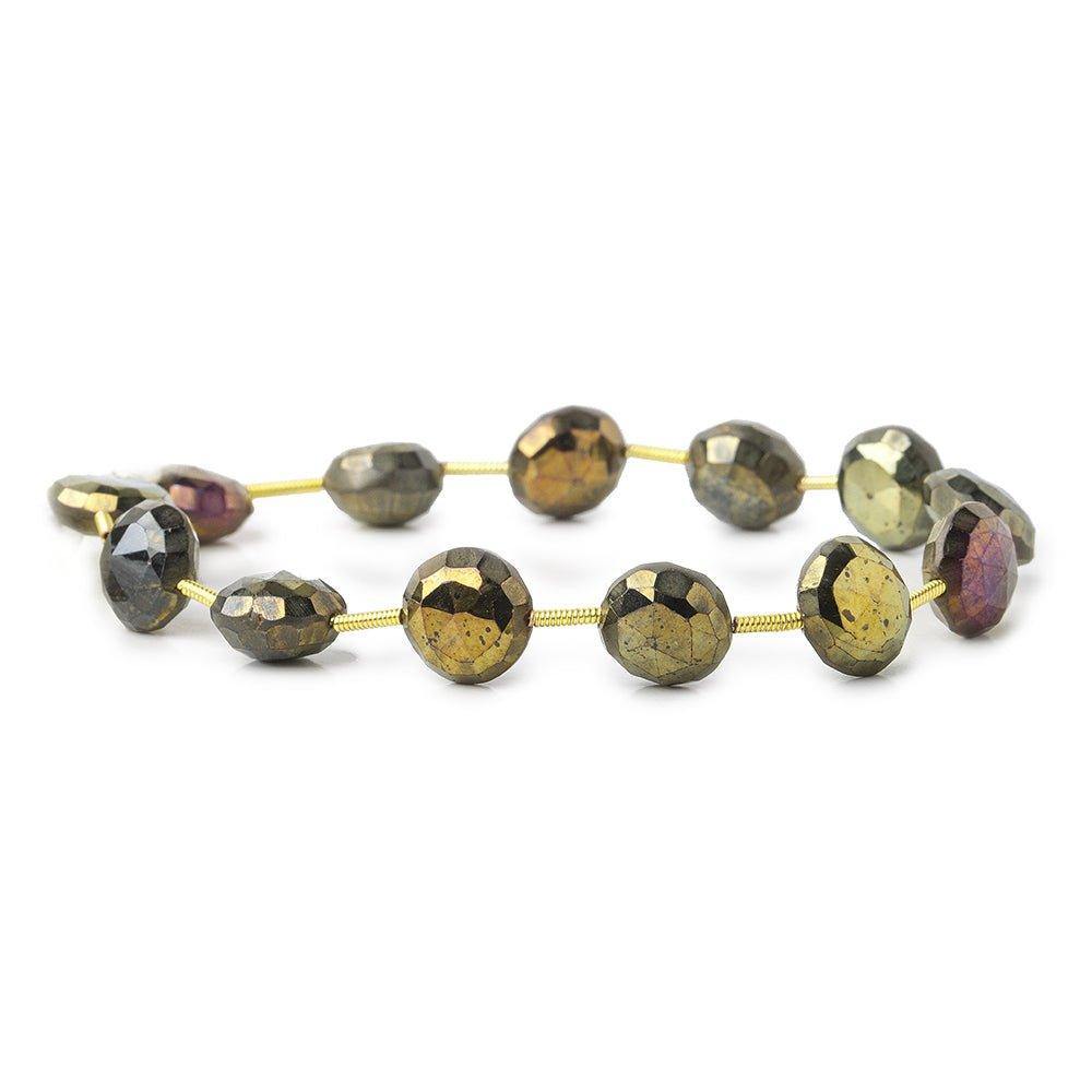 9-10mm Mystic Golden Peacock Black Spinel faceted coins 8 inch 13 pieces - The Bead Traders