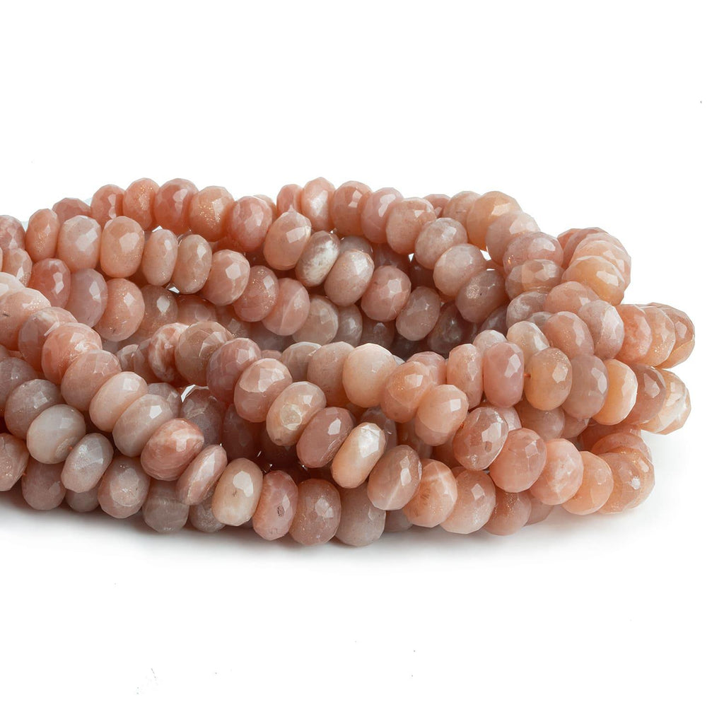 9-10mm Peach Moonstone Faceted Rondelles 12 inch 53 beads - The Bead Traders