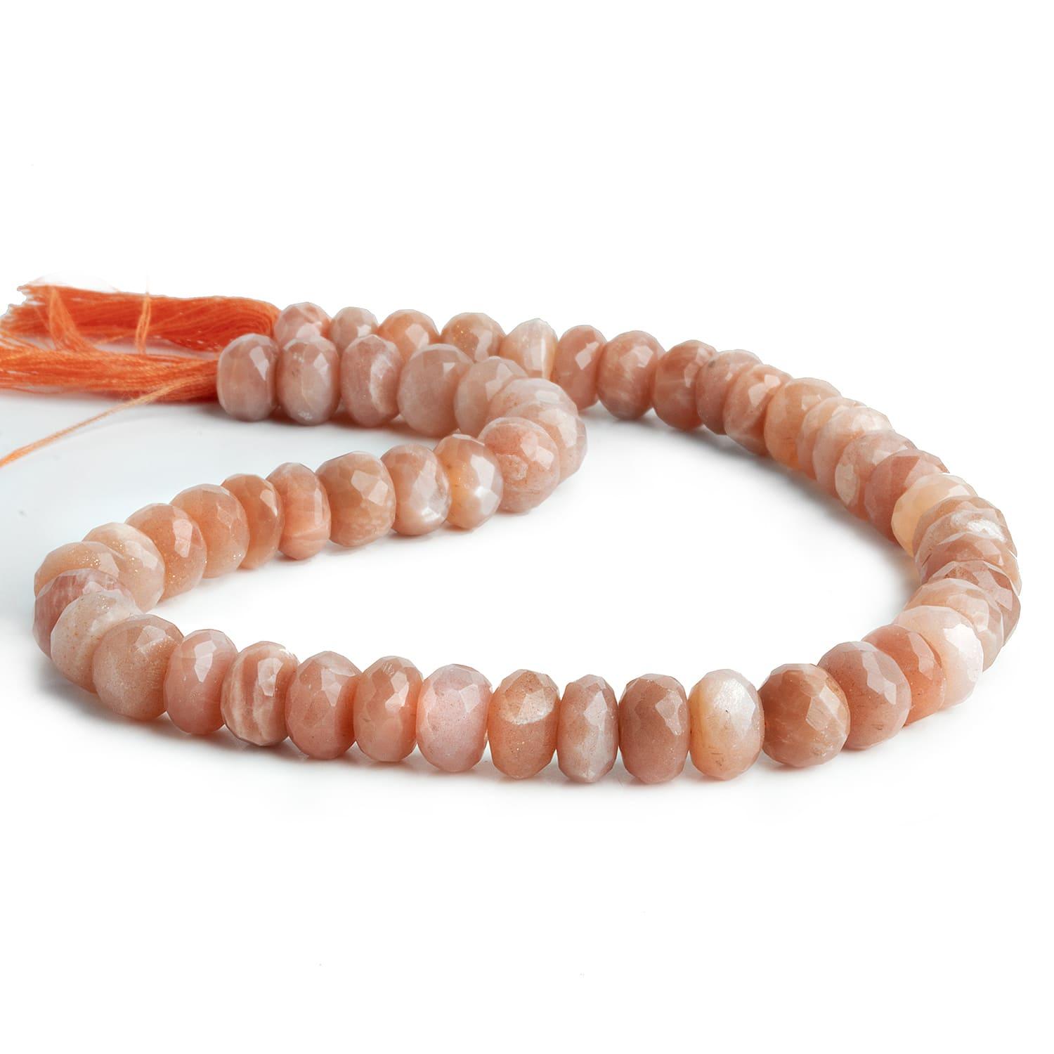 9-10mm Peach Moonstone Faceted Rondelles 12 inch 53 beads - The Bead Traders