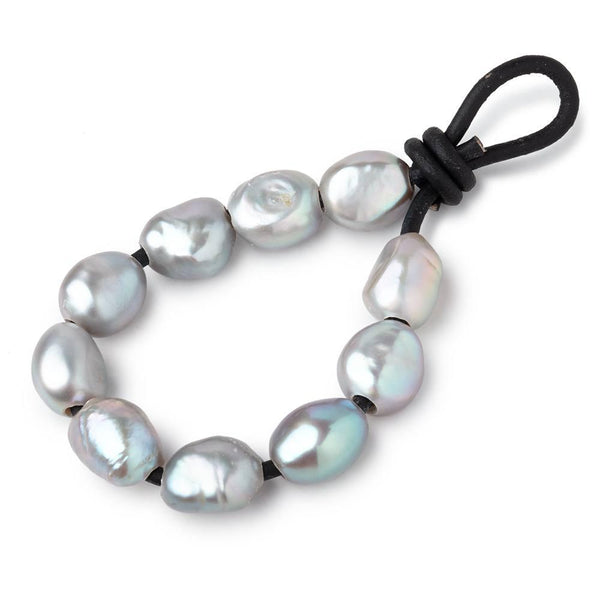 9-10mm Steel Silver Large Hole Baroque Freshwater Pearls 10 pieces