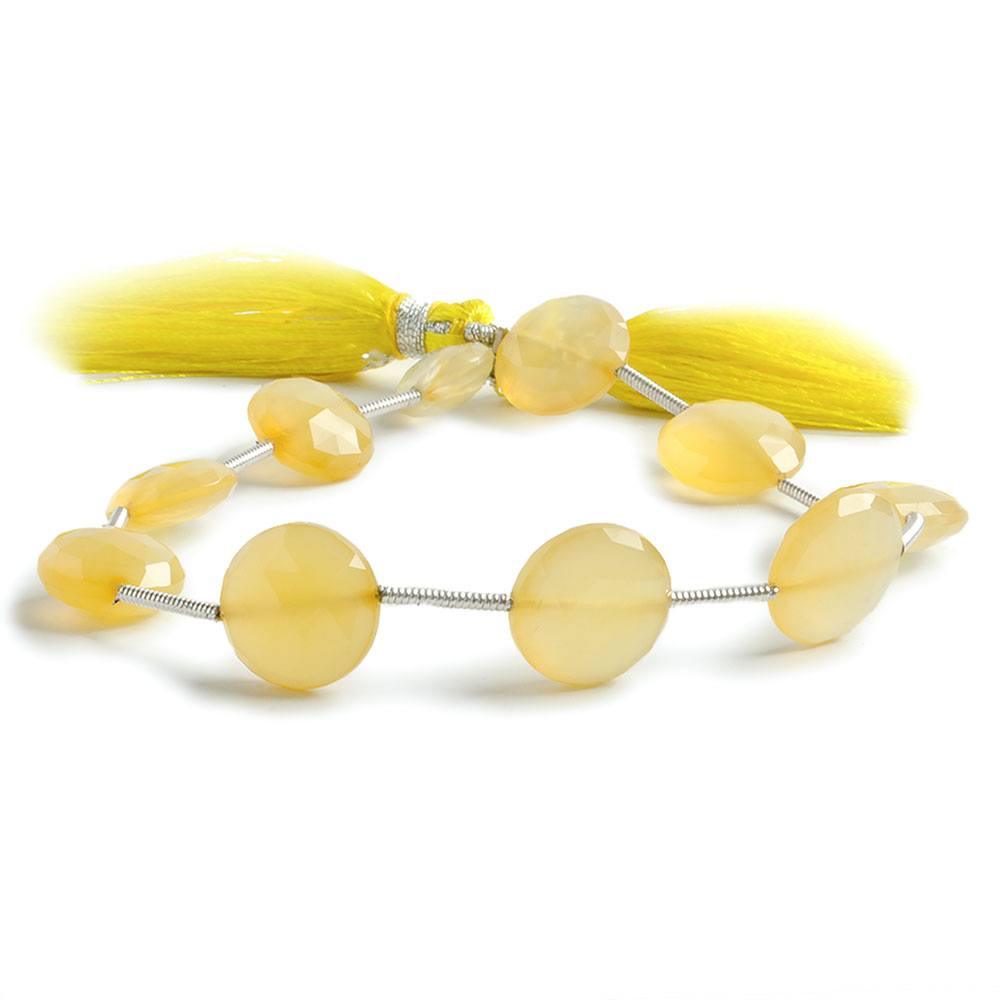 9-11mm Chiffon Yellow Chalcedony faceted coin beads 7 inch 10 pieces - The Bead Traders