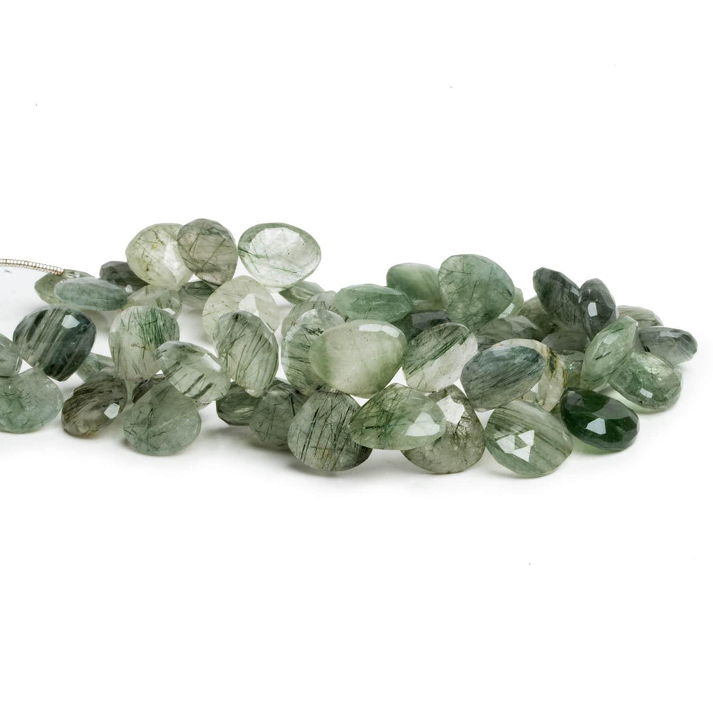 9-11mm Green Tourmalinated Quartz Hearts 7.5 inch 43 beads - The Bead Traders