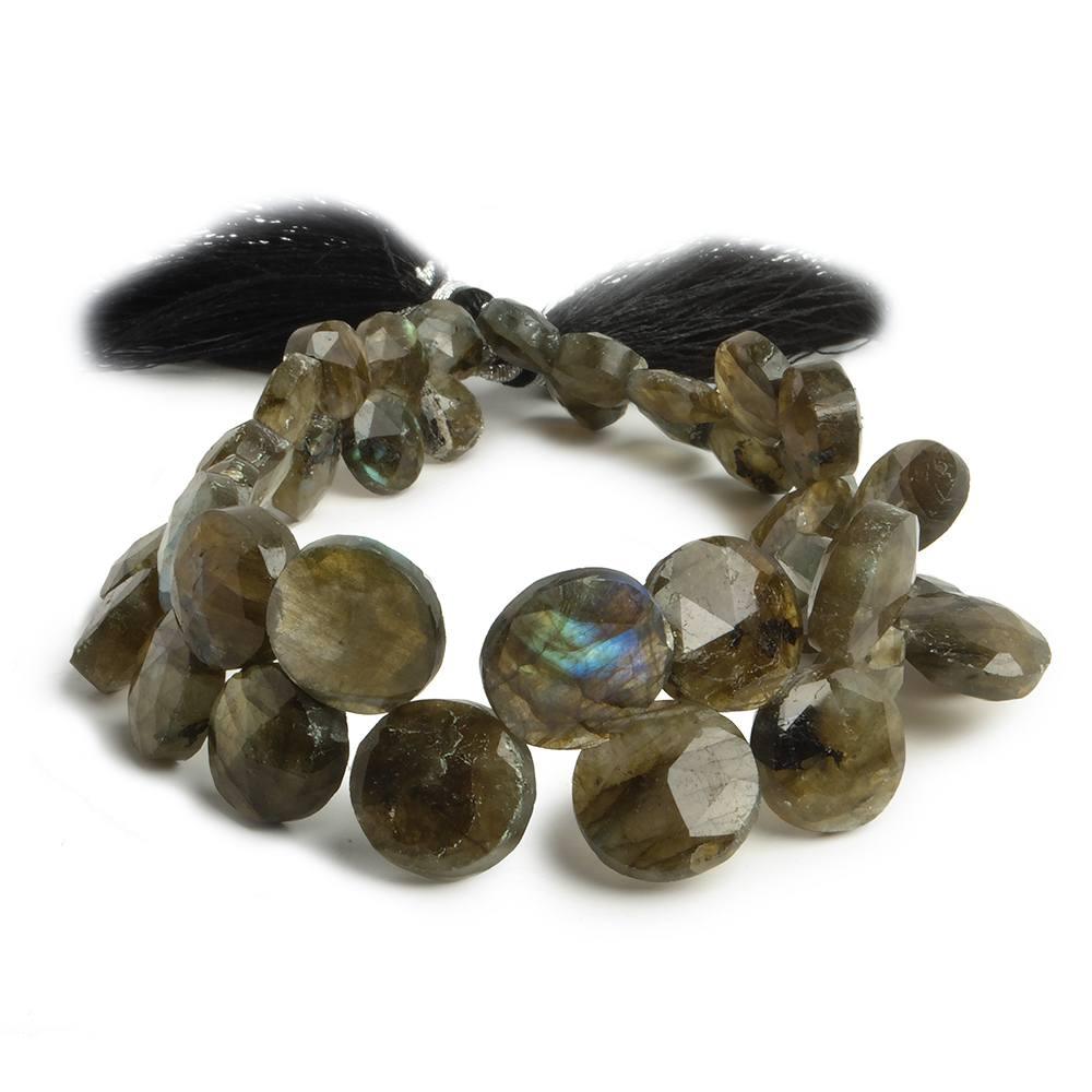 9-13.5mm Labradorite top drilled faceted coin beads 8 inch 35 pieces - The Bead Traders