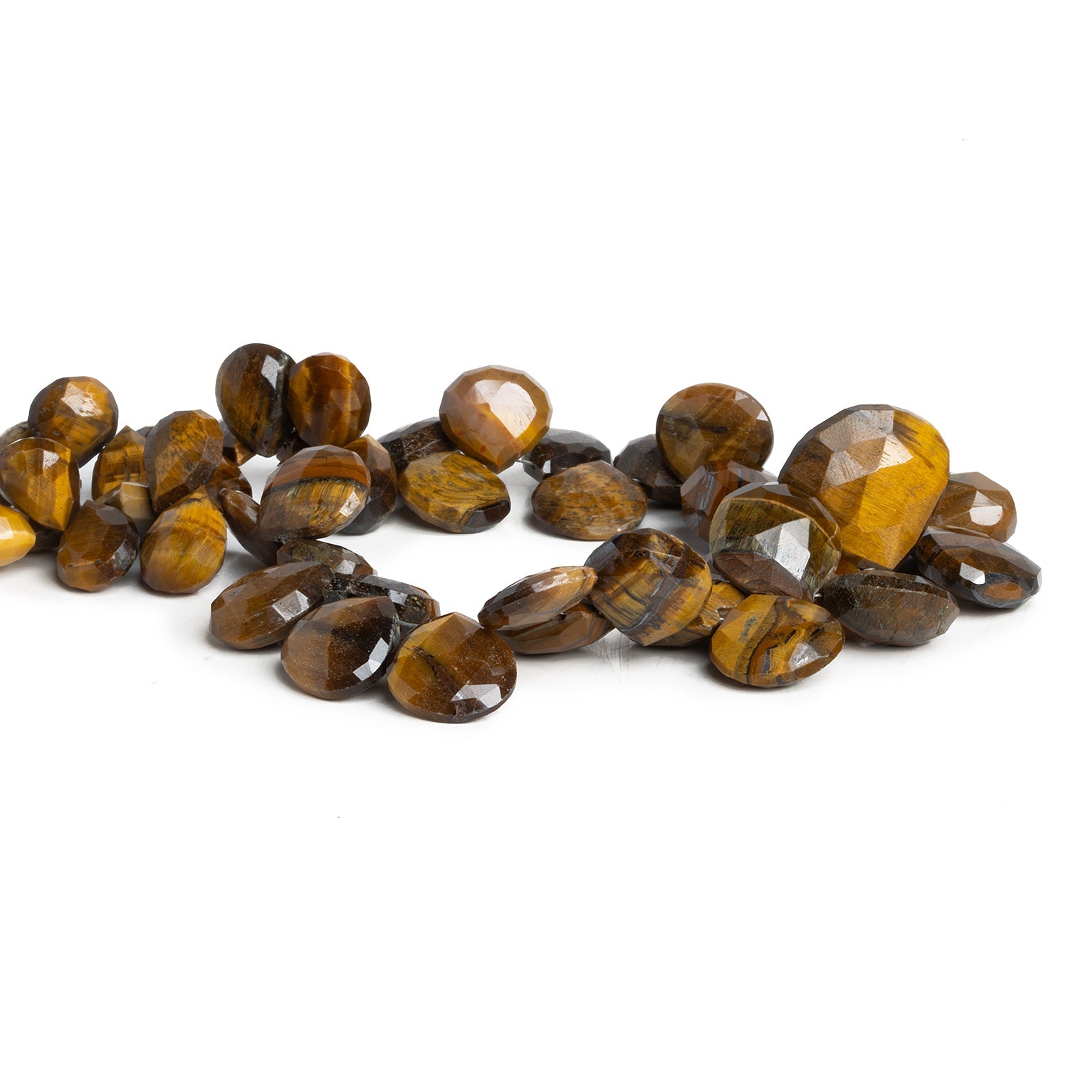 9-19mm Tiger's Eye Faceted Hearts 9 inch 45 beads - The Bead Traders