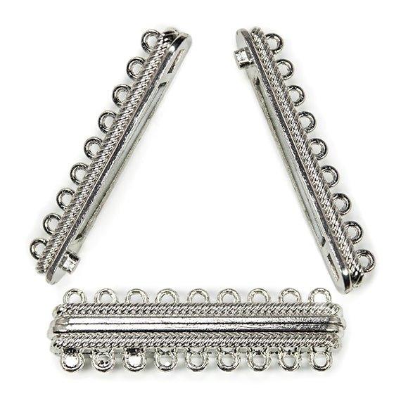 9 ring Silver-tone Twist Rope Magnetic Bar Clasp 48mm length 1 piece - The Bead Traders