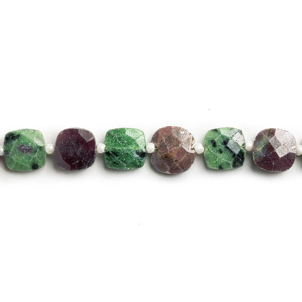 9.5-10.5mm Ruby in Zoisite faceted pillow beads 13.5 inch 29 pieces - The Bead Traders