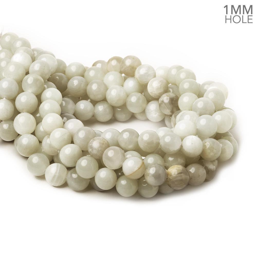 9.5-10mm Grey & Cream Moonstone plain rounds 38 beads 15 inch - The Bead Traders