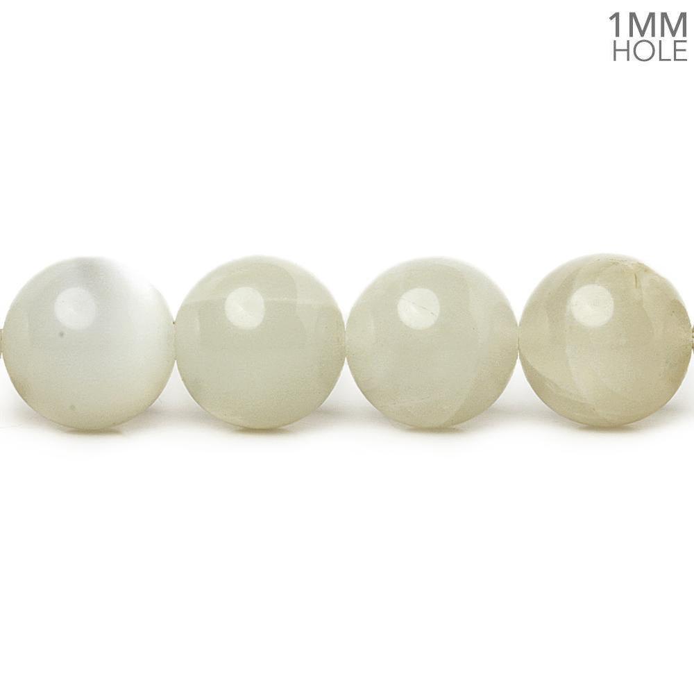 9.5-10mm Grey & Cream Moonstone plain rounds 38 beads 15 inch - The Bead Traders