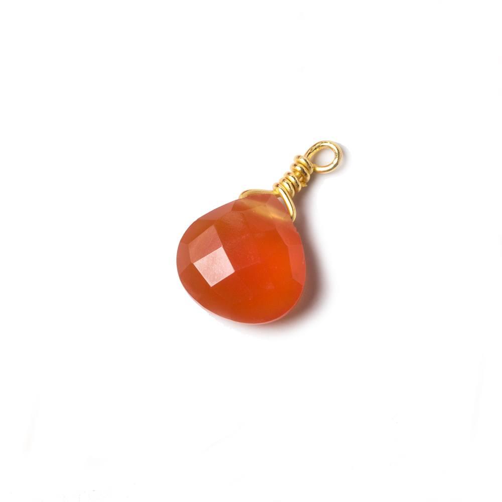 9.5mm Light Carnelian heart Vermeil Wire Wrapped Pendant focal bead 1 pc - The Bead Traders