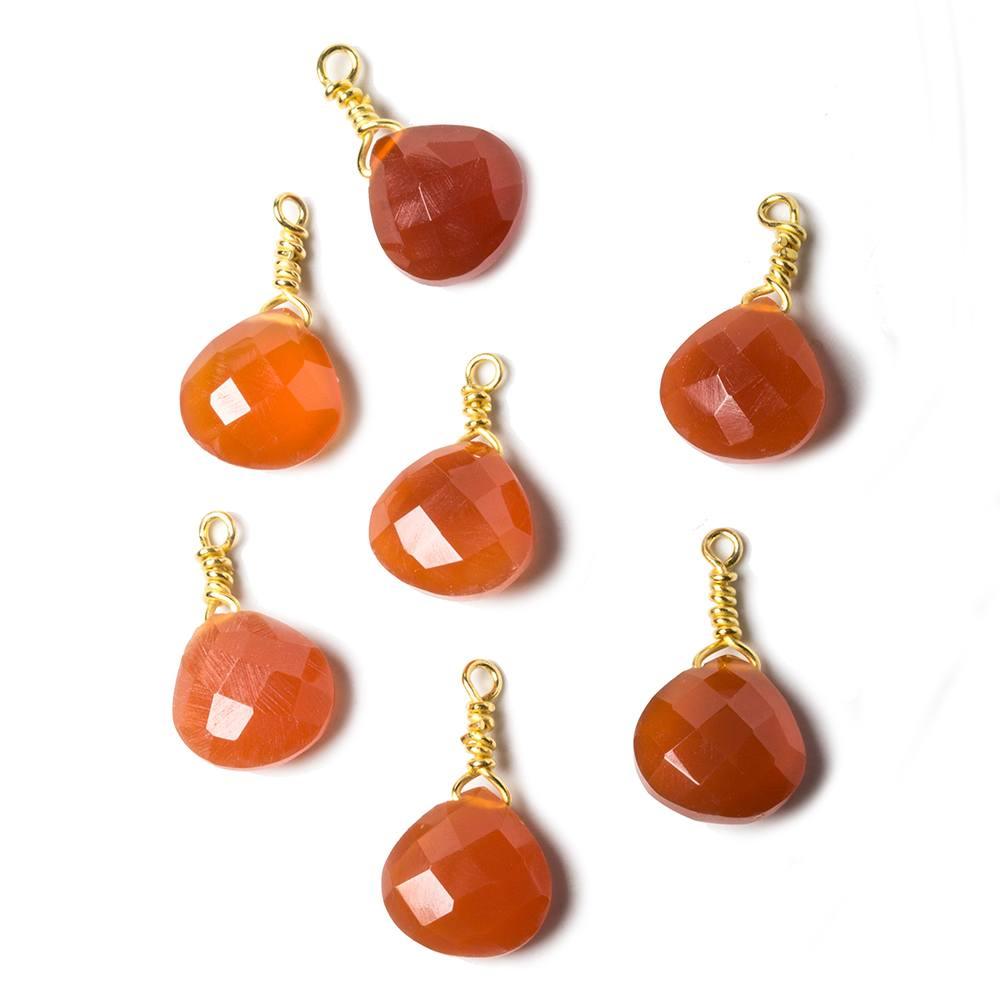 9.5mm Medium Carnelian heart Vermeil Wire Wrapped Pendant Focal Bead 1 pc - The Bead Traders