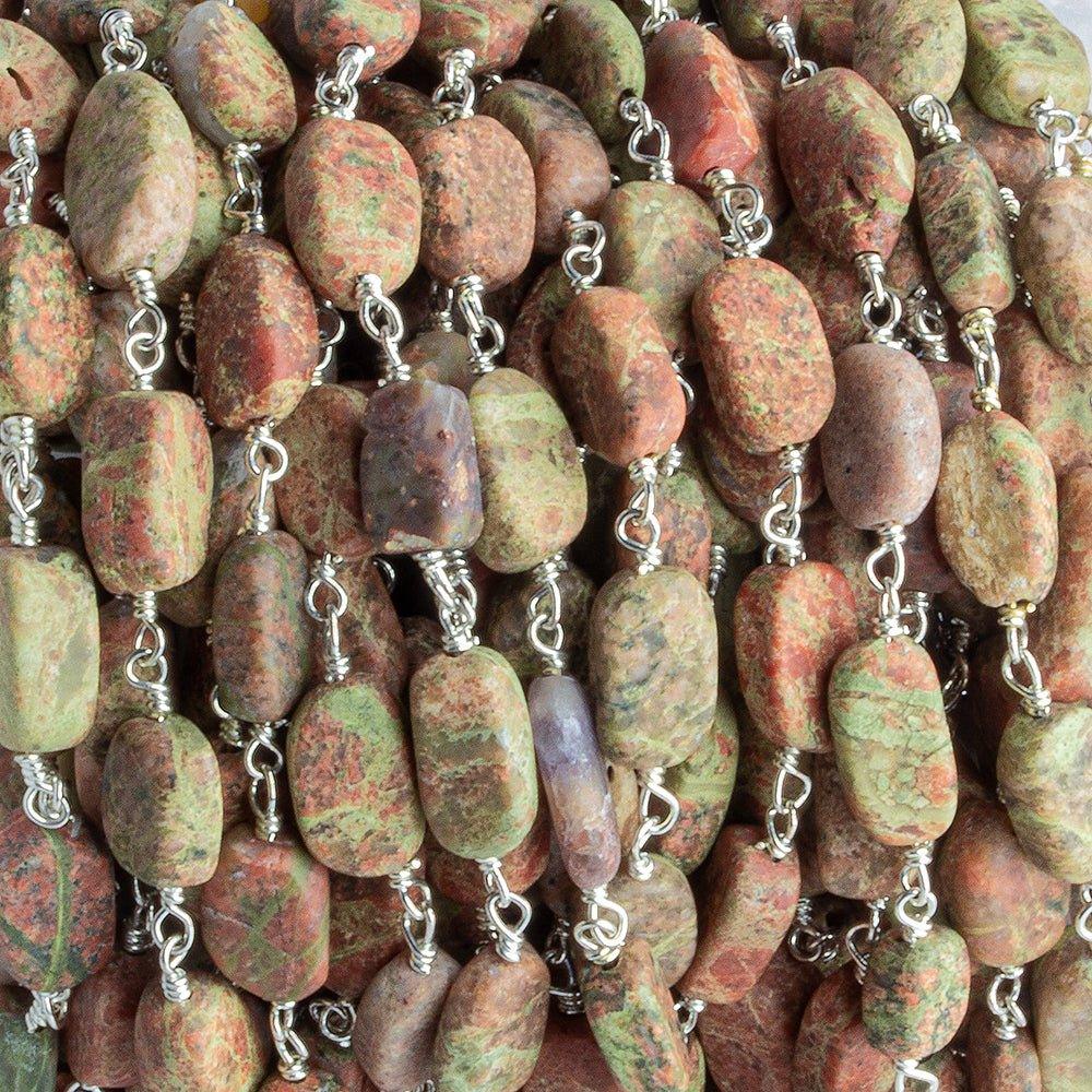 9.5x5.5mm-12x6mm Unakite Plain Oval Silver Chain by the Foot 21 pieces - The Bead Traders