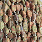 9.5x5.5mm-12x6mm Unakite Plain Oval Silver Chain by the Foot 21 pieces - The Bead Traders