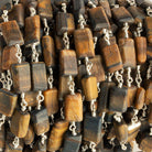 9.5x5mm-14x6mm Tiger's Eye Plain Rectangles Silver Chain by the Foot 21 pieces - The Bead Traders
