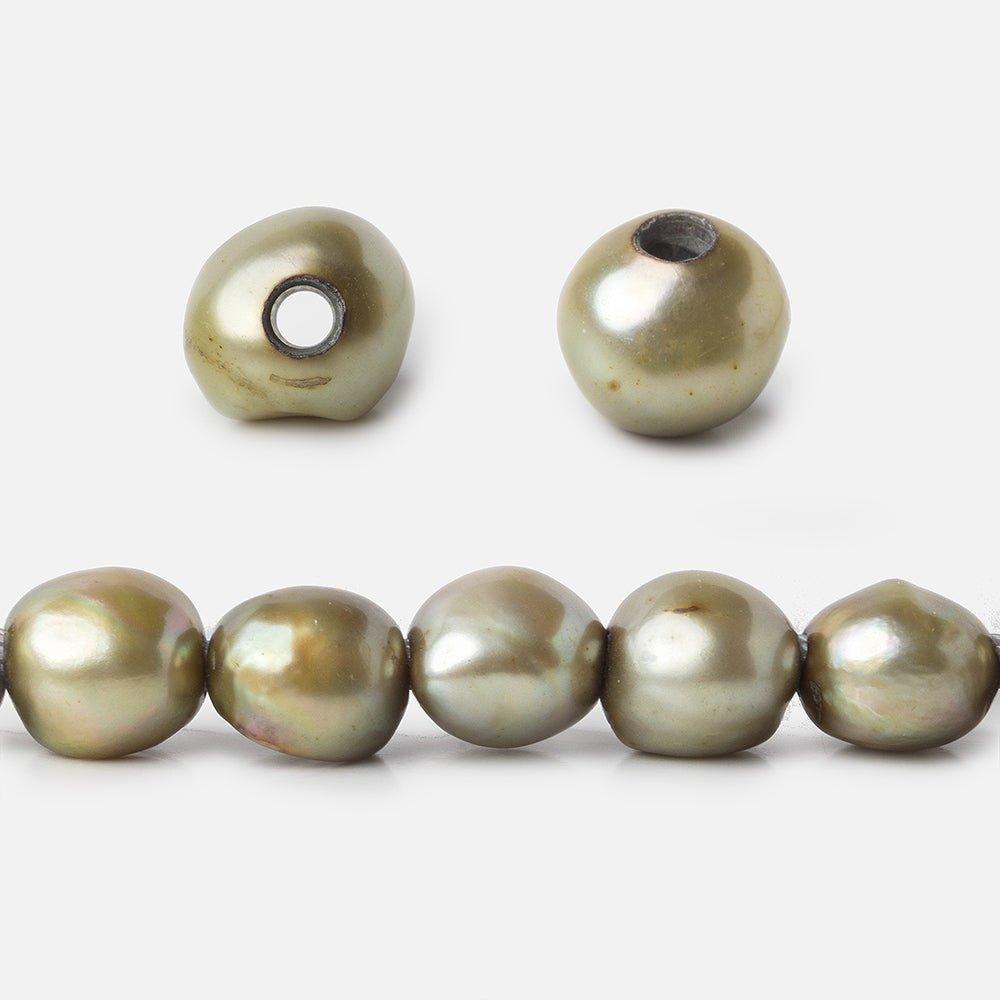 9.5x7-11x9.5mm Warm Sage Baroque 2.5mm Large Hole Pearls 15 inch 42 pcs - The Bead Traders