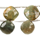 9mm-11mm Cat's Eye Green Quartz Top Drilled Faceted Pillow Bead 8 inch 14 bead - The Bead Traders