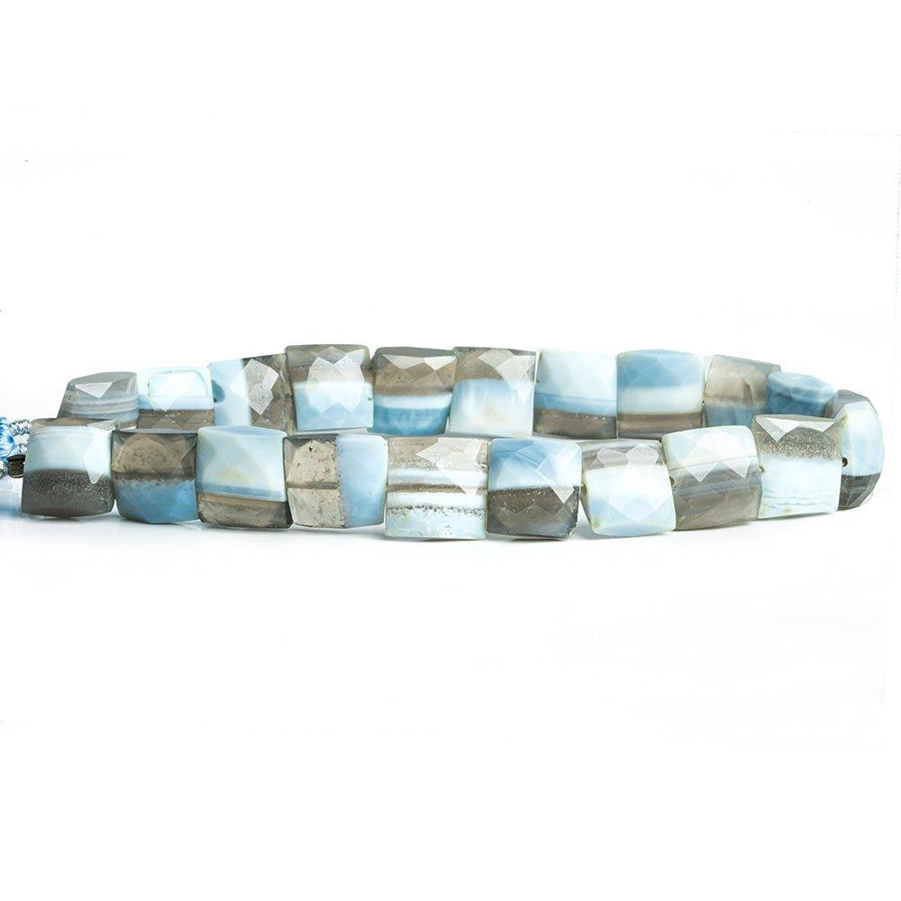 9mm-11mm Denim Blue Opal Faceted Square Beads 8 inch 18 pieces - The Bead Traders