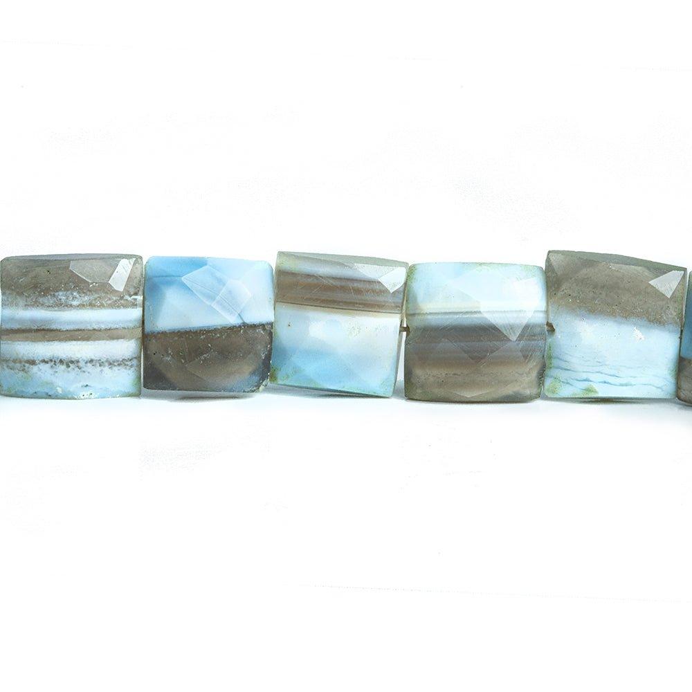 9mm-11mm Denim Blue Opal Faceted Square Beads 8 inch 18 pieces - The Bead Traders
