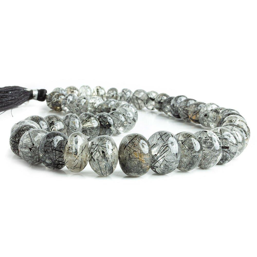 9mm-16mm Black Tourmalinated Quartz Plain Rondelle Beads 16 inch 47 pieces - The Bead Traders