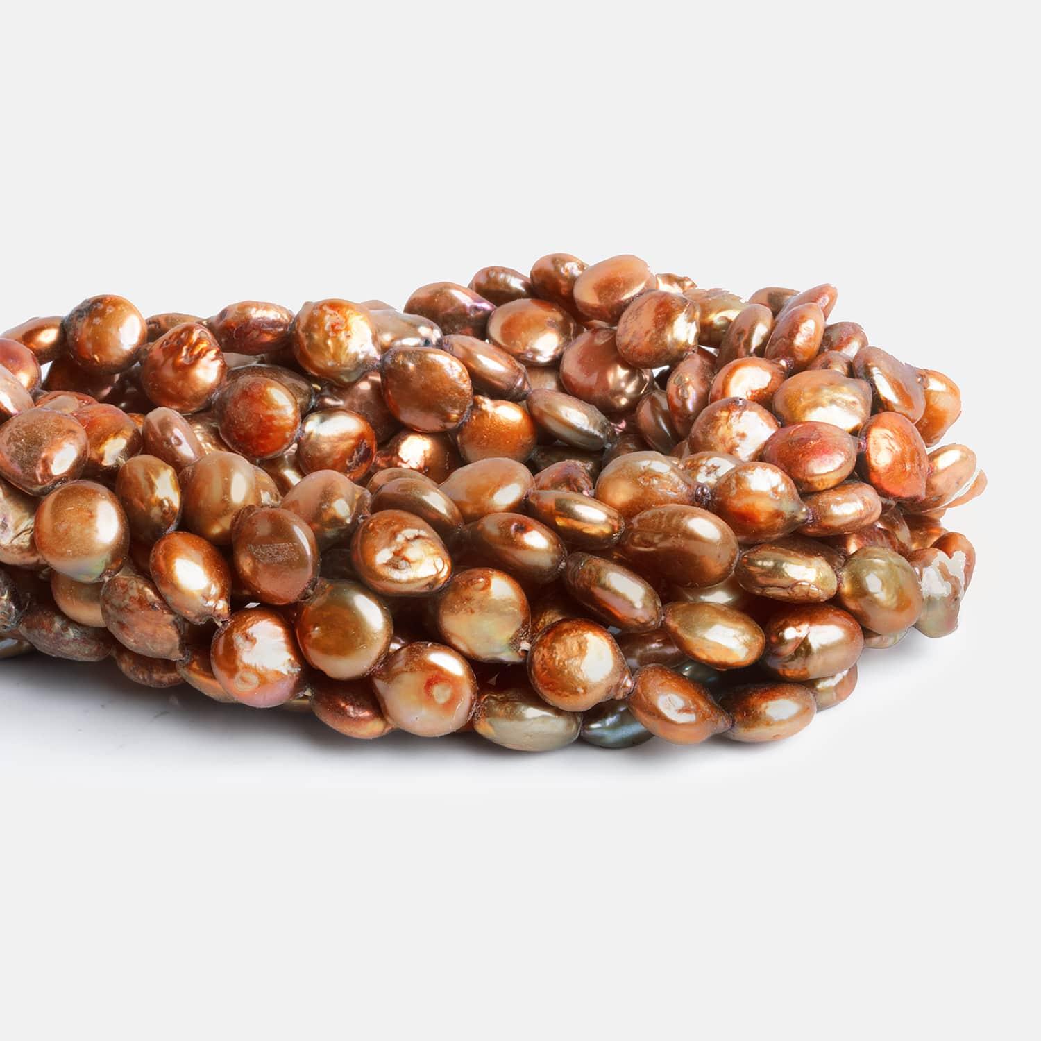 9mm Copper Coin Pearls 16 inch 35 beads - The Bead Traders