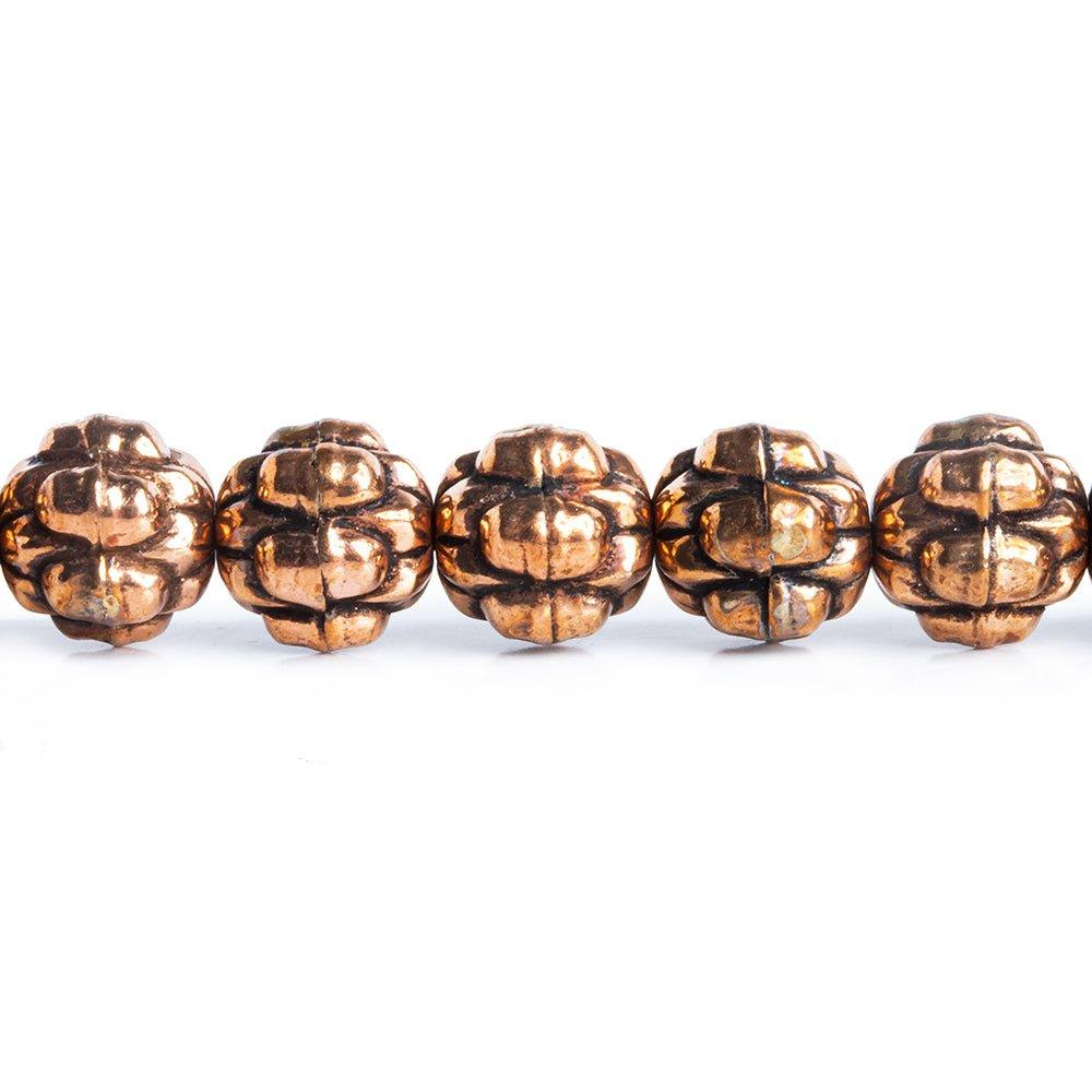 9mm Copper Flower Cut Round Beads 8 inch 24 pieces - The Bead Traders