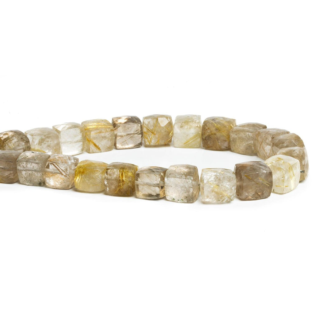 9mm Golden Rutilated Quartz Faceted Cubes 7.5 inch 21 beads - The Bead Traders