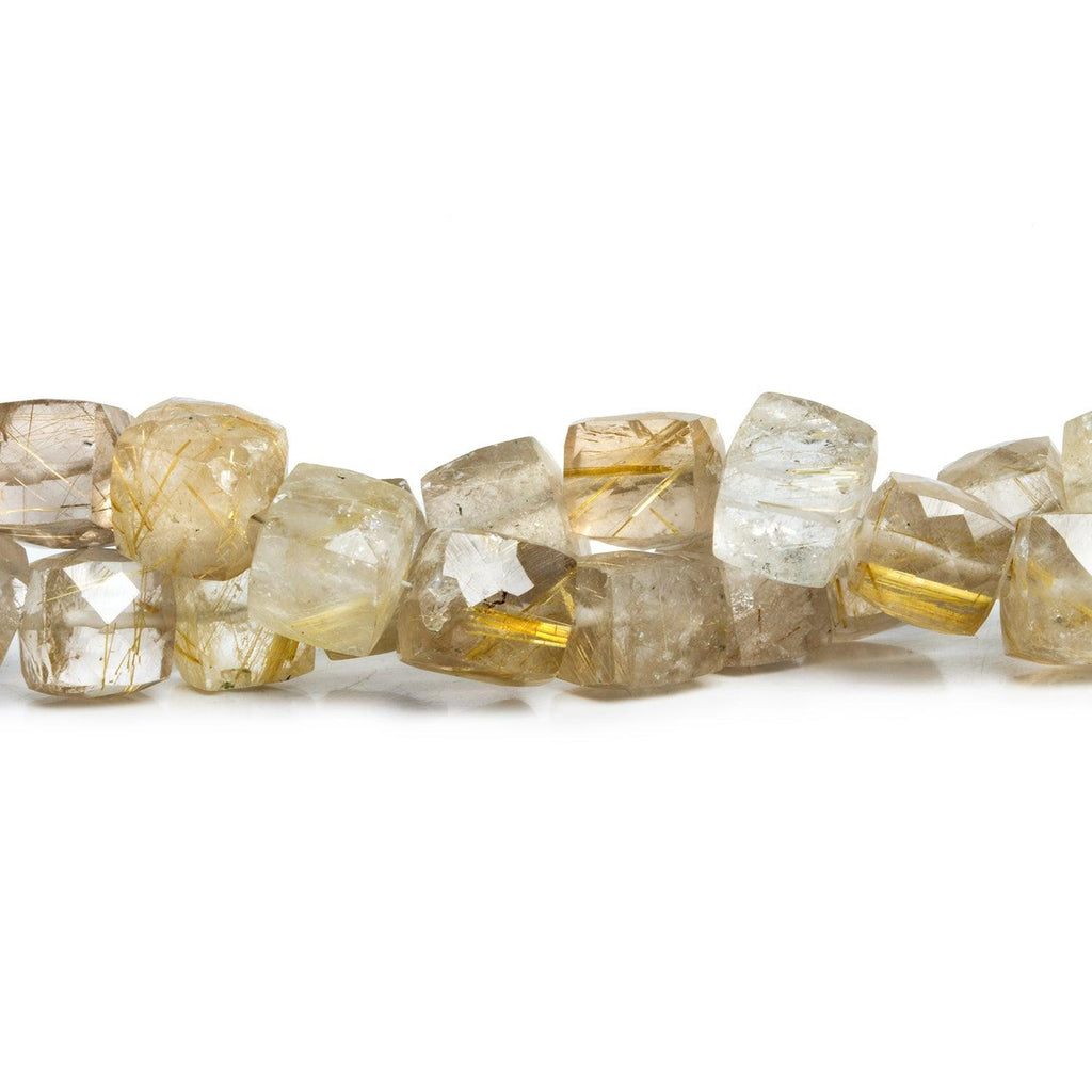 9mm Golden Rutilated Quartz Faceted Cubes 7.5 inch 21 beads - The Bead Traders