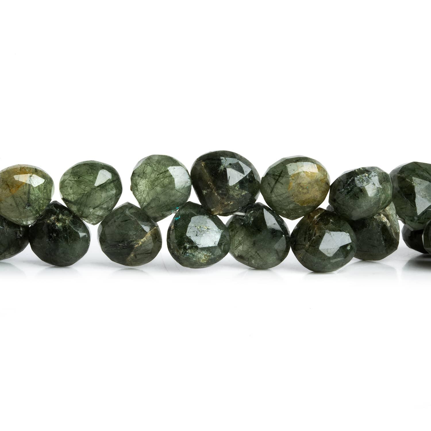 9mm Green Tourmalinated Quartz Hearts 7 inch 40 beads - The Bead Traders