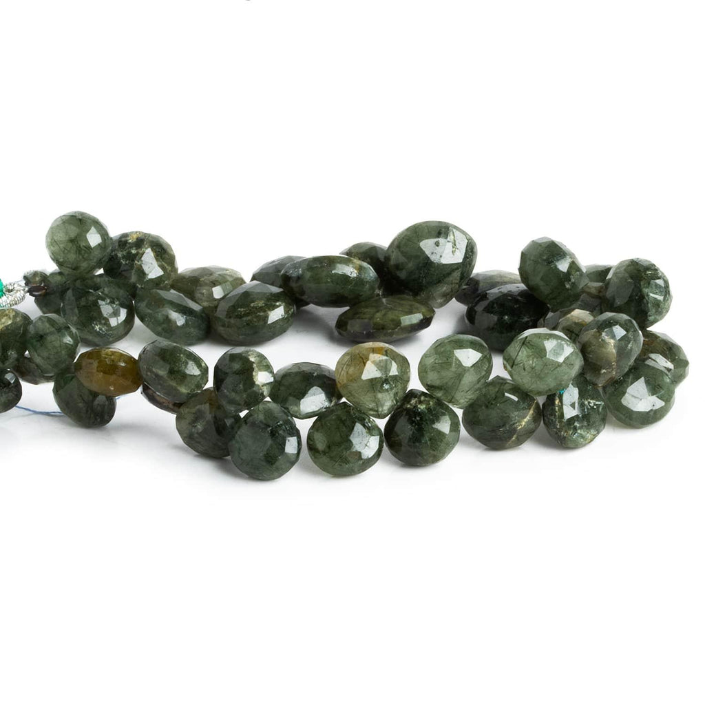 9mm Green Tourmalinated Quartz Hearts 7 inch 40 beads - The Bead Traders