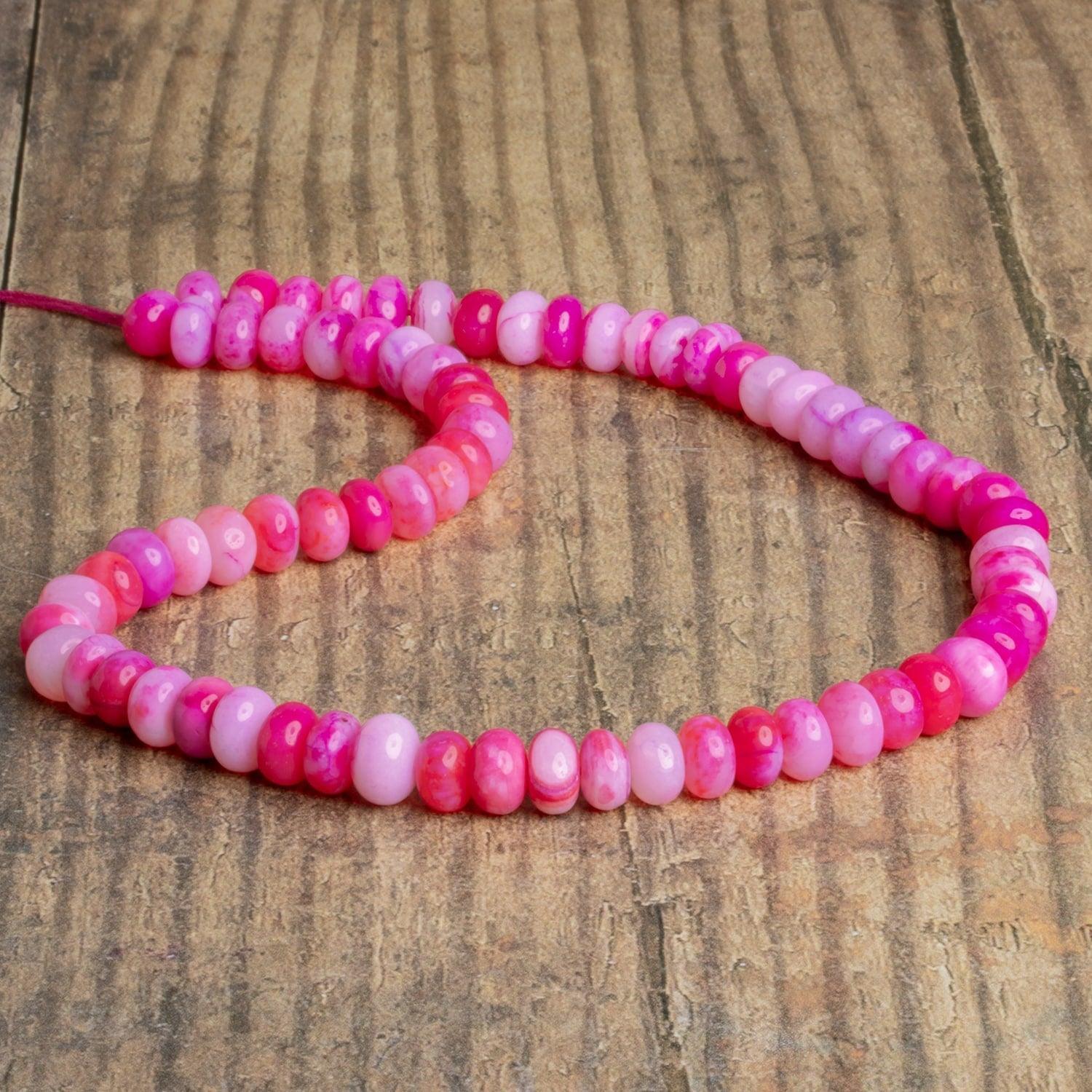 9mm Hot Pink Opal Plain Rondelles 16 inch 65 beads - The Bead Traders