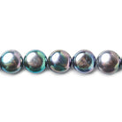 9mm Peacock Navy Button Freshwater Pearls 16 inch 45 pieces - The Bead Traders