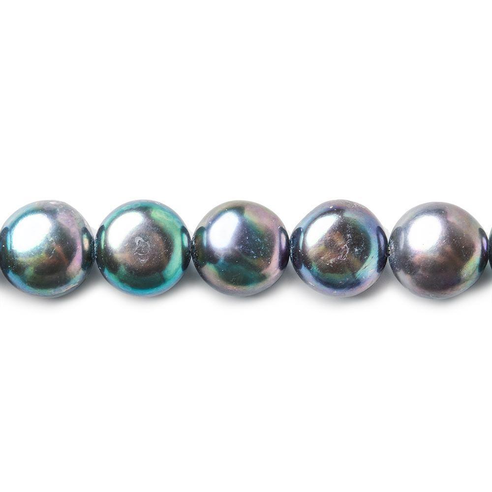 9mm Peacock Navy Button Freshwater Pearls 16 inch 45 pieces - The Bead Traders